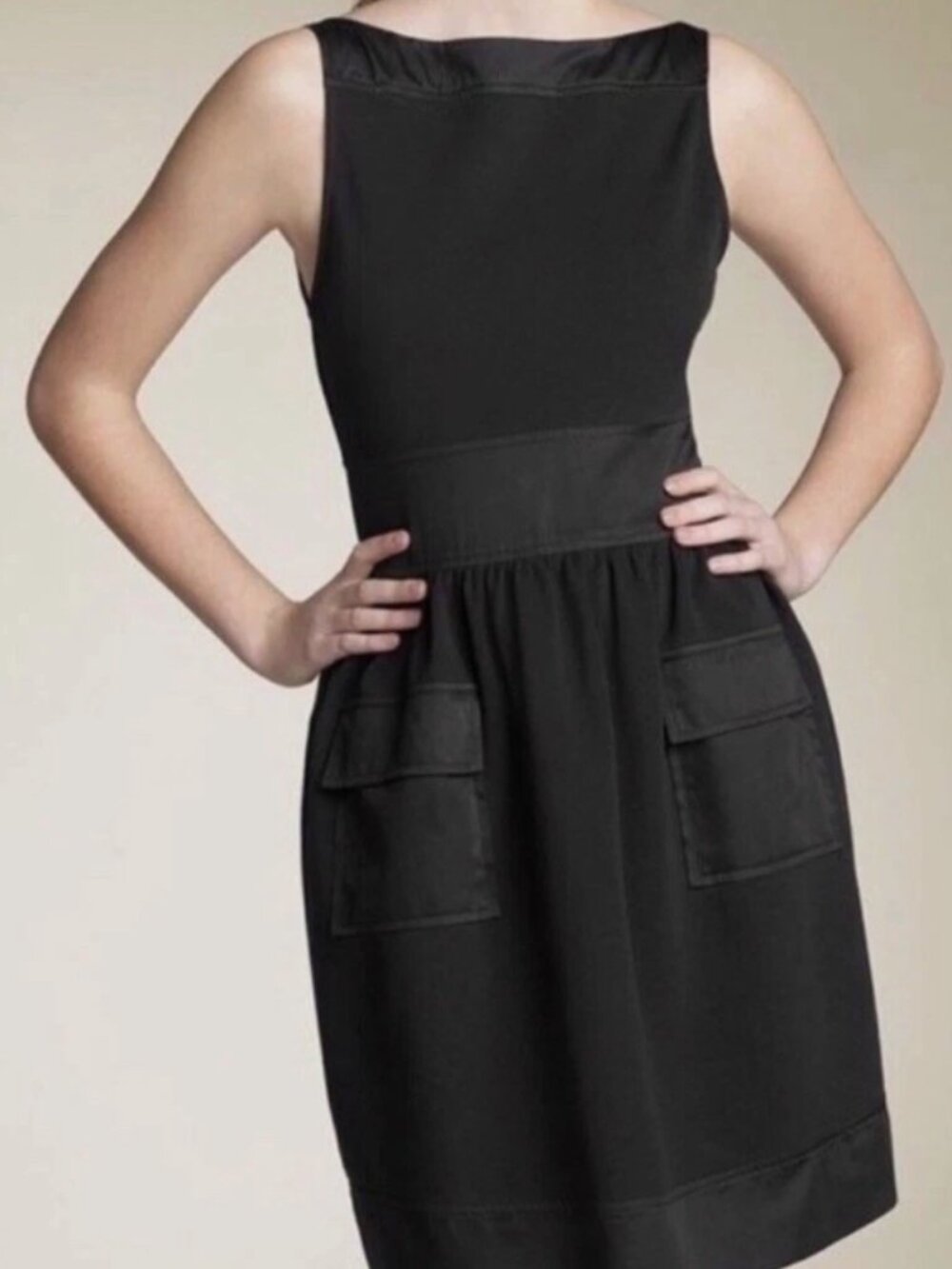 Diane Von Furstenberg Classic Black Sleeveless Midi Dress with Patch Pockets
